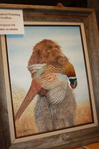 Wirehaired Pointing Griffon with rooster painting