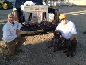 Randy, Roxy (18 month old Wirehaired Pointing Griffon female) and company after a great day in the field