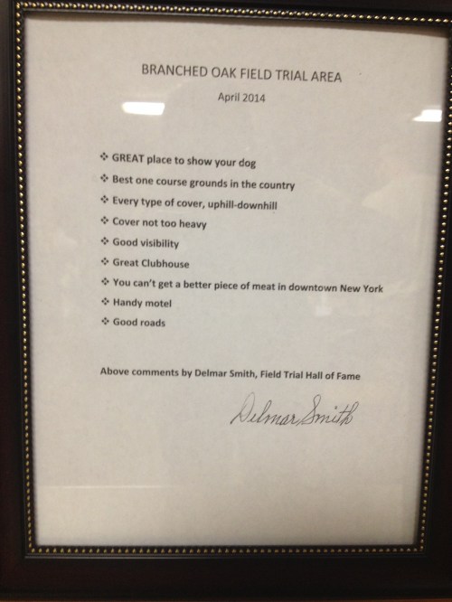 Comments from Delmar Smith about Branched Oak Field Trial Grounds, April 2014