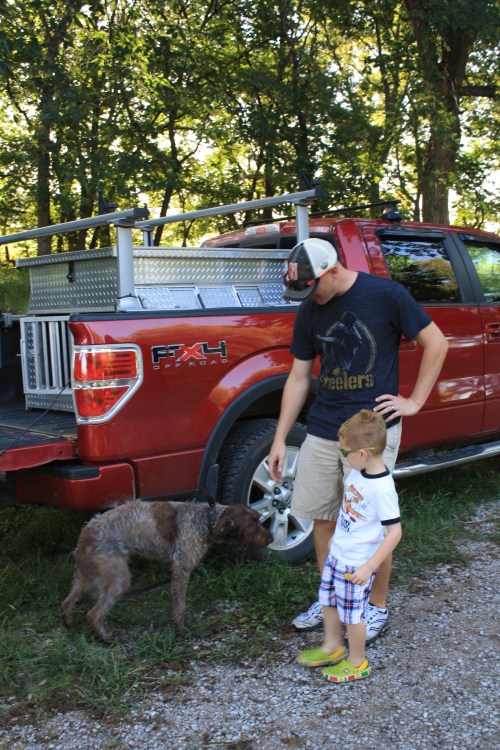 Matt and Carter saying hi to Fire.