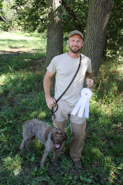 Charles and Fire with their 4th place ribbon in the Amateur Walking Derby