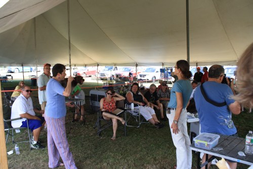 Laurie Cooke, DVM, on left, leading the health and genetics seminar